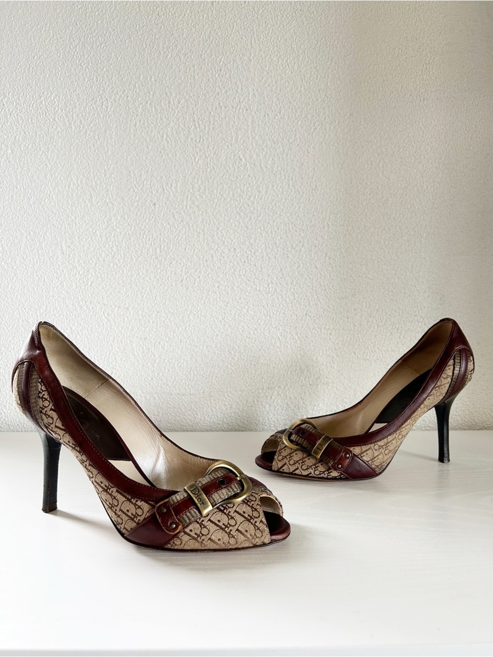 Christian Dior Diorissimo Canvas Heels Brown Beige Leather Monogram Size EU 38 - Picture 4 of 16